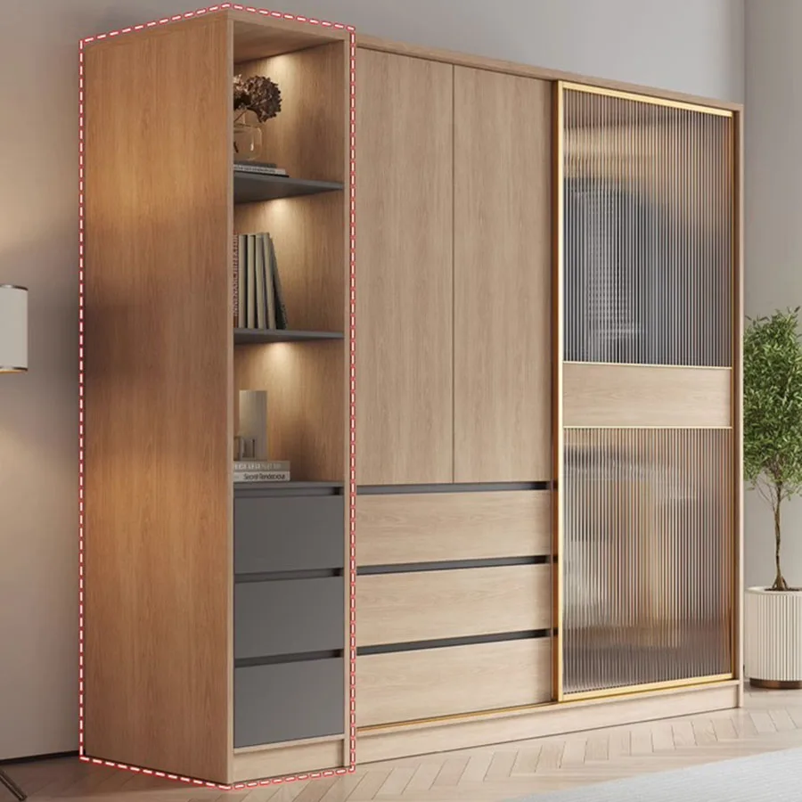 

Vintage Wardrobes Glass Doors Rail Sliding Large Size Clothes Hanging Rack Rod Shelf Closet Individual Penderie Hotel Furniture