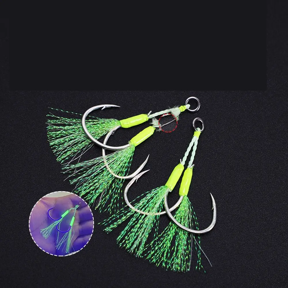 Luminescenza Metal Jig Tail Assist Ganci 1/0 2/0 3/0 Con Barbe Solid Ring Jigging Fishhook Sharp Slow Jigging