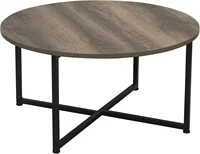 Jamestown Round Coffee Table Ashwood Rustic Wood Grain and Black Metal 31.5 x 31.5, Taupe 1