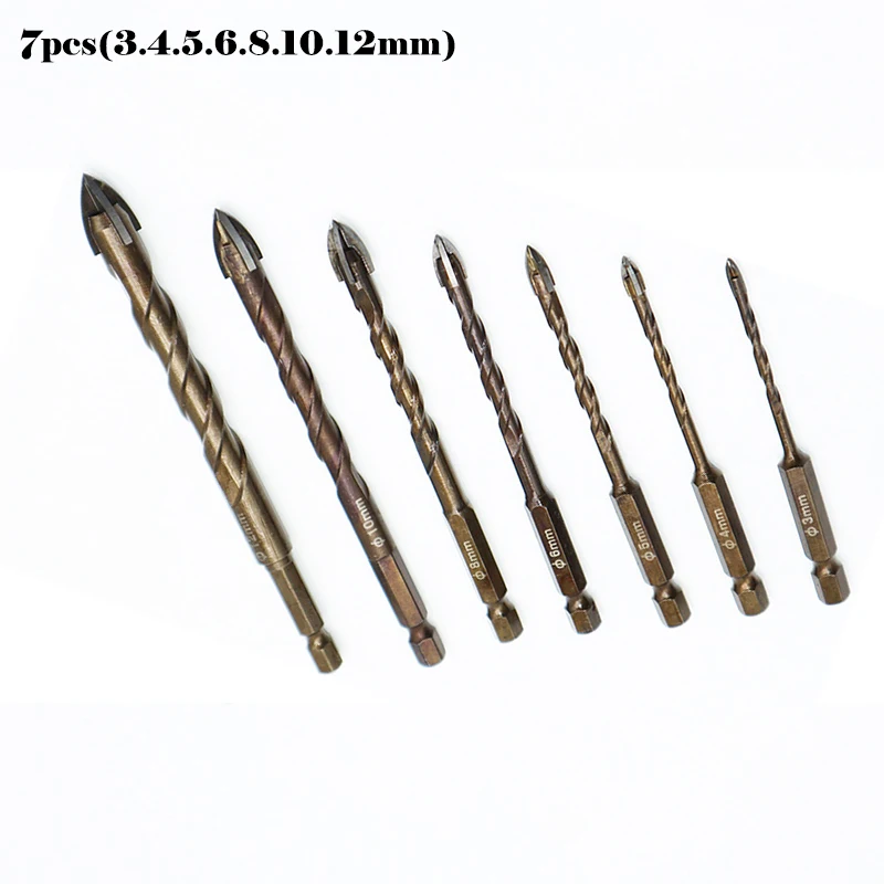 Drill Bit Set 3-12mm Cross Hex Tile For Glass Ceramic Concrete Hole Opener Brick Hard Alloy Triangle Bit Tool Kit