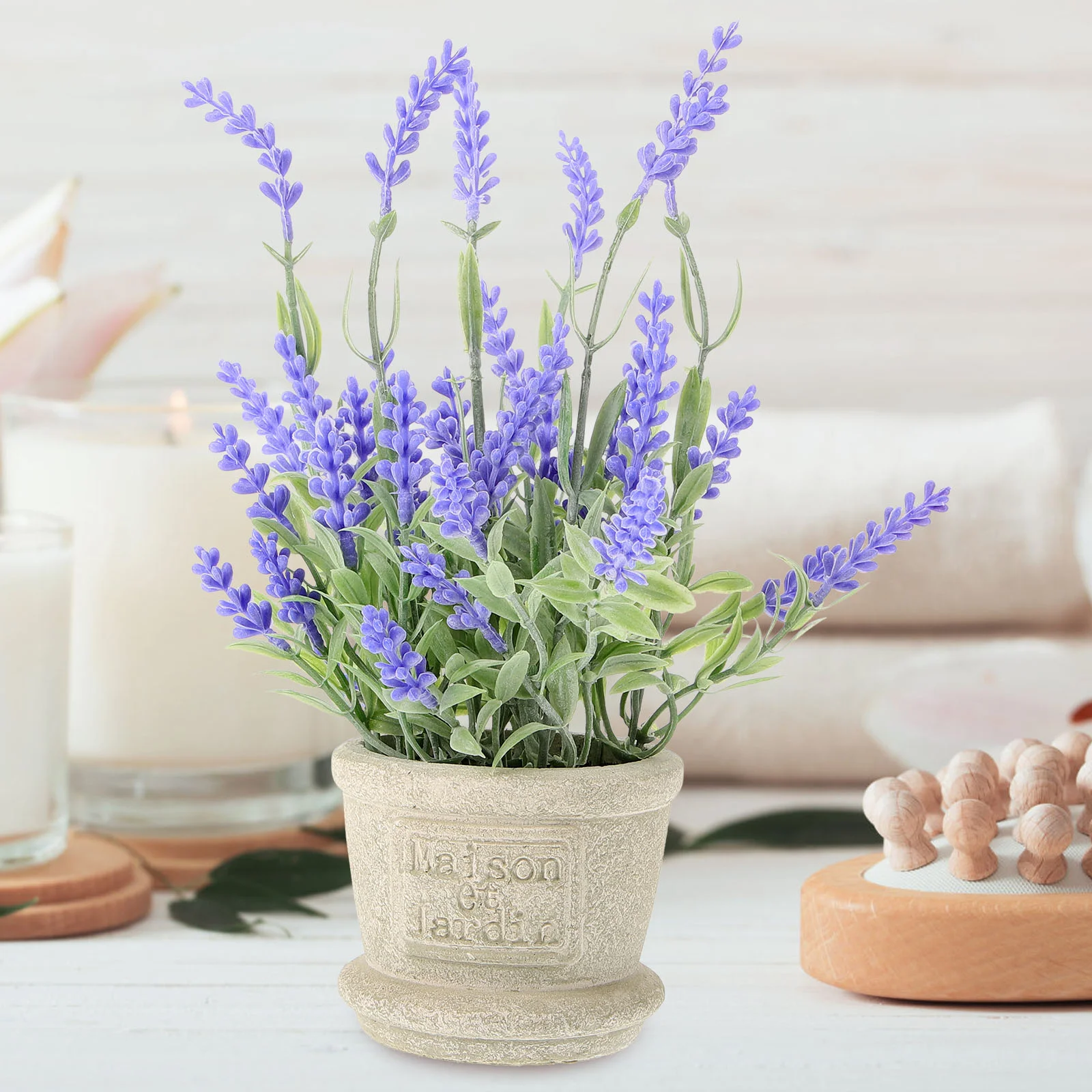 

Ceramic Plant Pots Indoor Artificial Lavender Flowers Potted Plants Decorations Purple Office