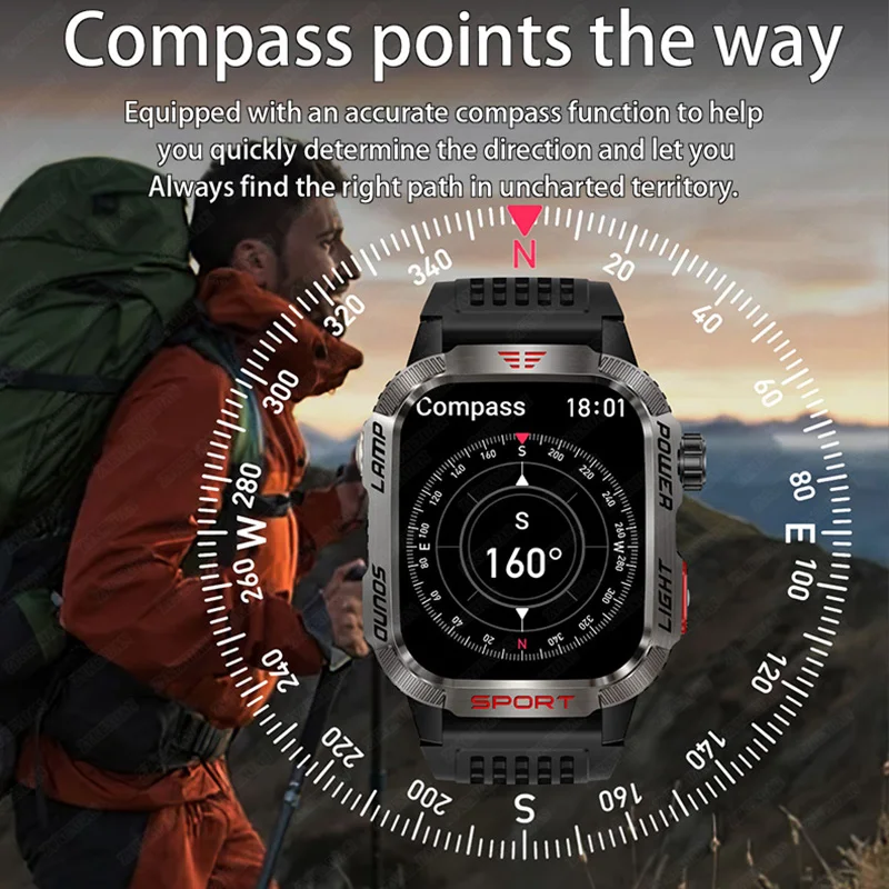Nuovo per Huawei Xiaomi GPS militare Smart Watch uomo torcia bussola impermeabile sport all'aria aperta tracker chiamata Bluetooth Smartwatch - immagine 5