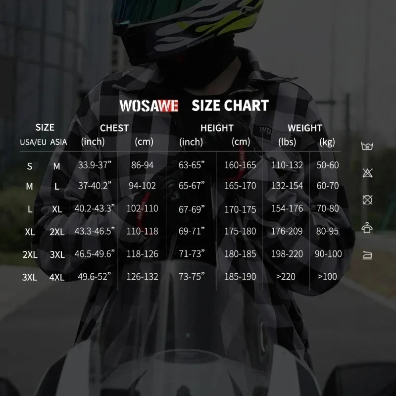 WOSAWE 남성용 오토바이 재킷 새로운 업그레이드된 겨울용 따뜻한 체크무늬 셔츠 CE 보호 레트로 오토바이 모터사이클리스트 상의