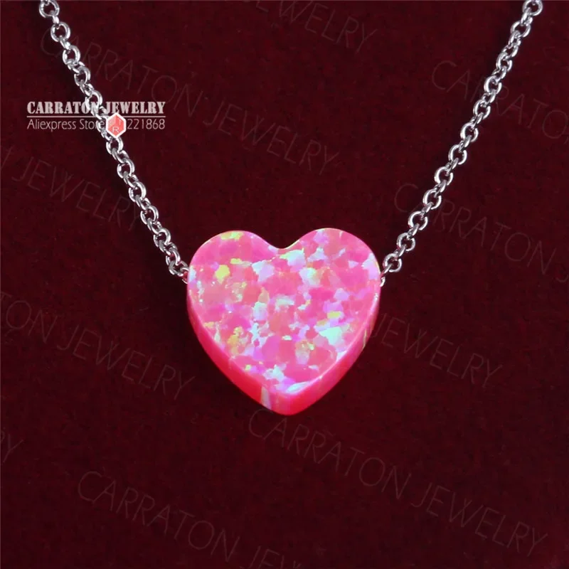 925 Sterling Silver Necklaces pendant necklace silver necklace silver pendant silver necklace charms Created Opal Pendant Heart Shaped Women Jewelry