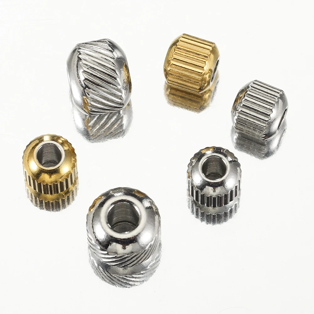 

50pcs Stainless Steel Beads 4/6mm Ridged Cyclinder Tube Big Hole Spacer Loose Beads for Jewelry Making DIY Accessories Wholesale