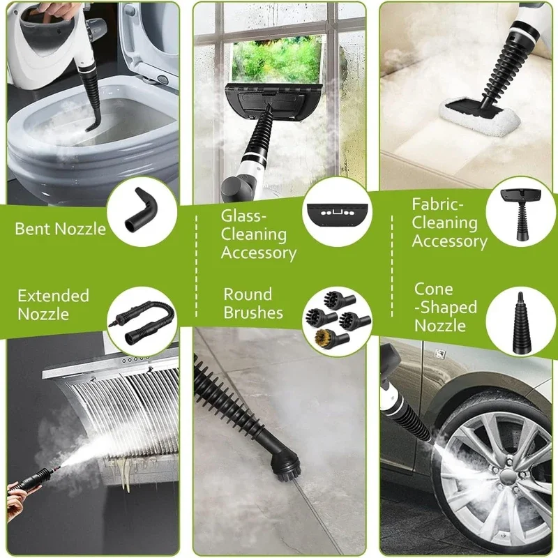 1050W Handheld Steam Cleaner High Temperature Pressurized with 9Pc Accessory Kitchen Range Hood Disinfection & Cleaning Steamer