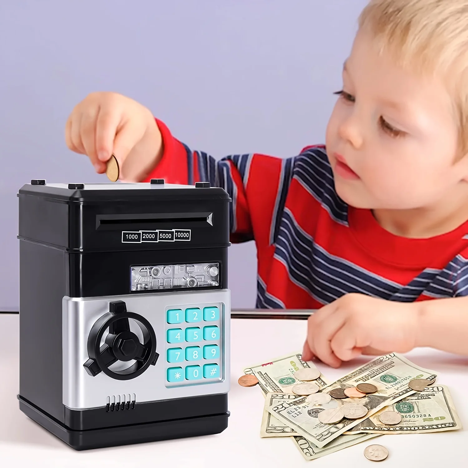 Boys and girls piggy bank, electronic coin piggy bank with password protection, ATM bank note scroll deposit box