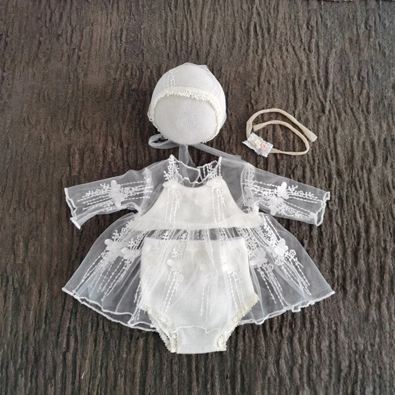 

Newborn Baby Lace Dress Photography Prop Costume Headbands Hat 1 Month Princess Clothes Props Accessories Outfit Set for Girls