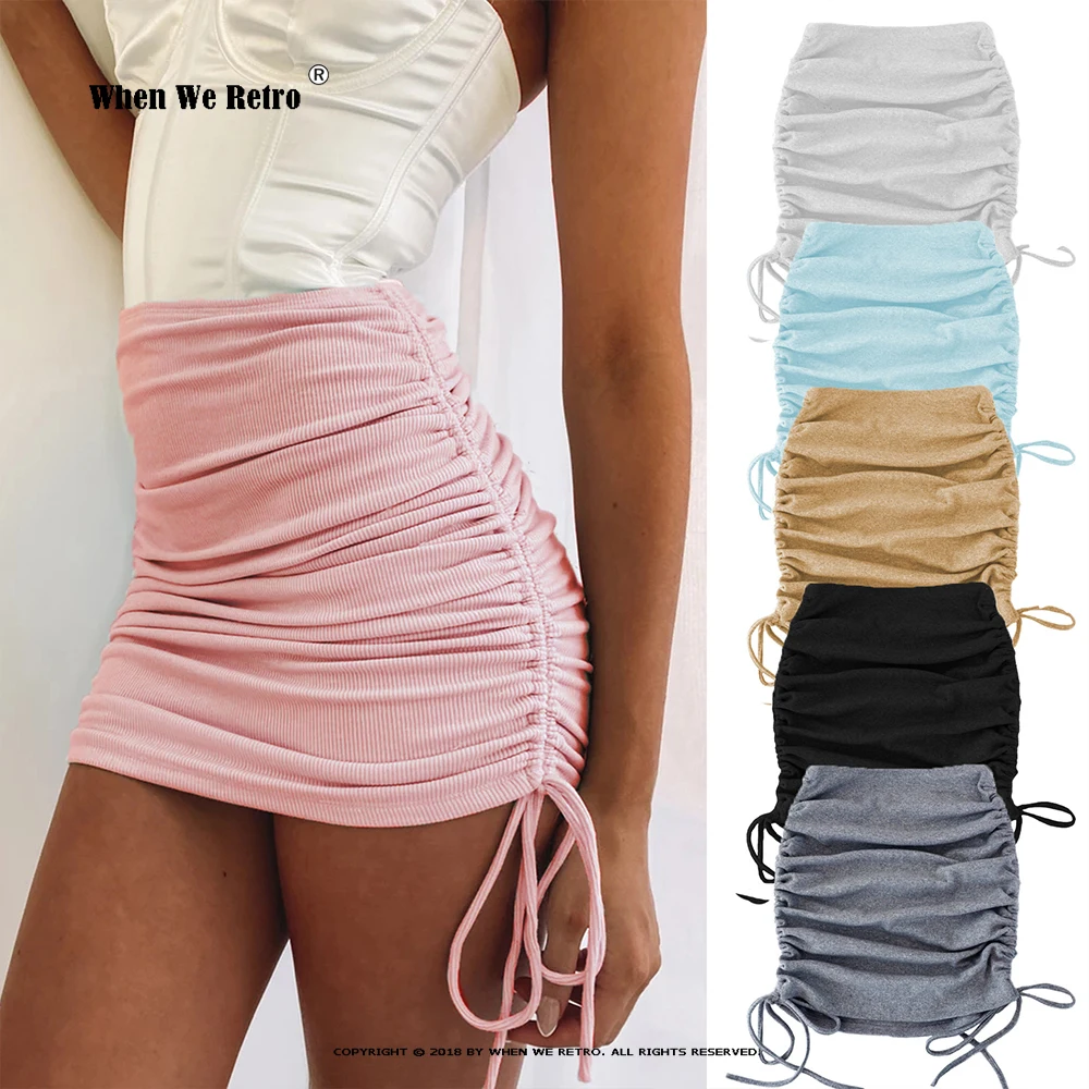 

Fashion High Waist Folds Drawstring Hip Wrap Mini Skirts Summer Korean Sexy Style Solid Women's Short Skirt Y2K Falda RS148