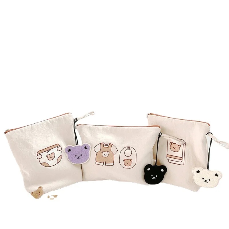 7pcs/set Fashion Baby Diaper Bags Cartoon Bear Portable Mommy Bag Newborn Baby Bottle Bag Stroller Storage