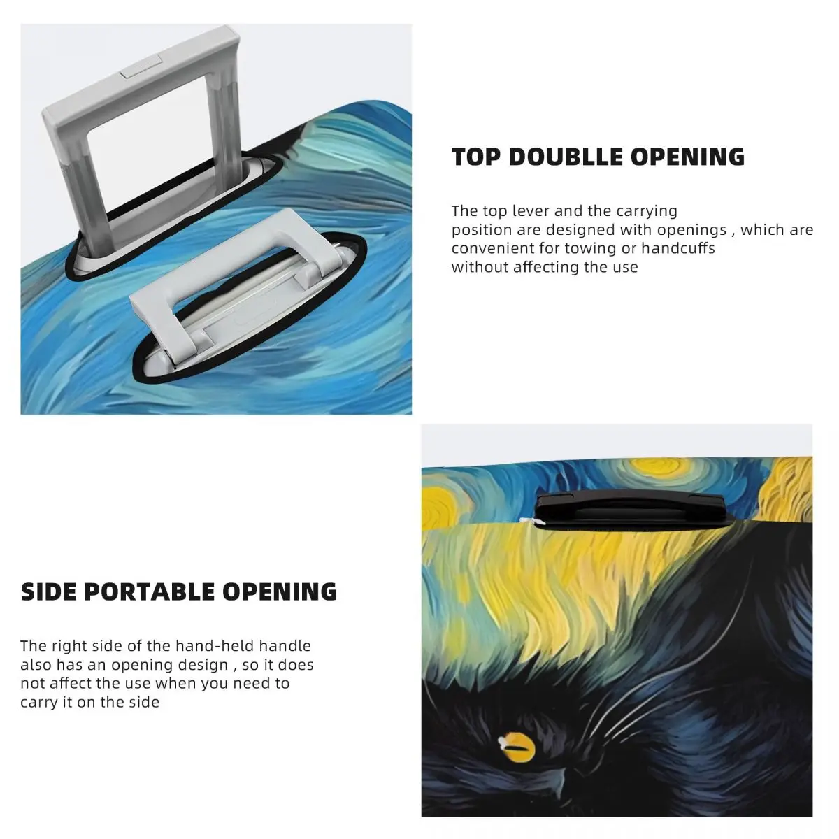 Painting Black Cat Suitcase Cover starry night sky Strectch Cruise Trip Protector Luggage Supplies Flight