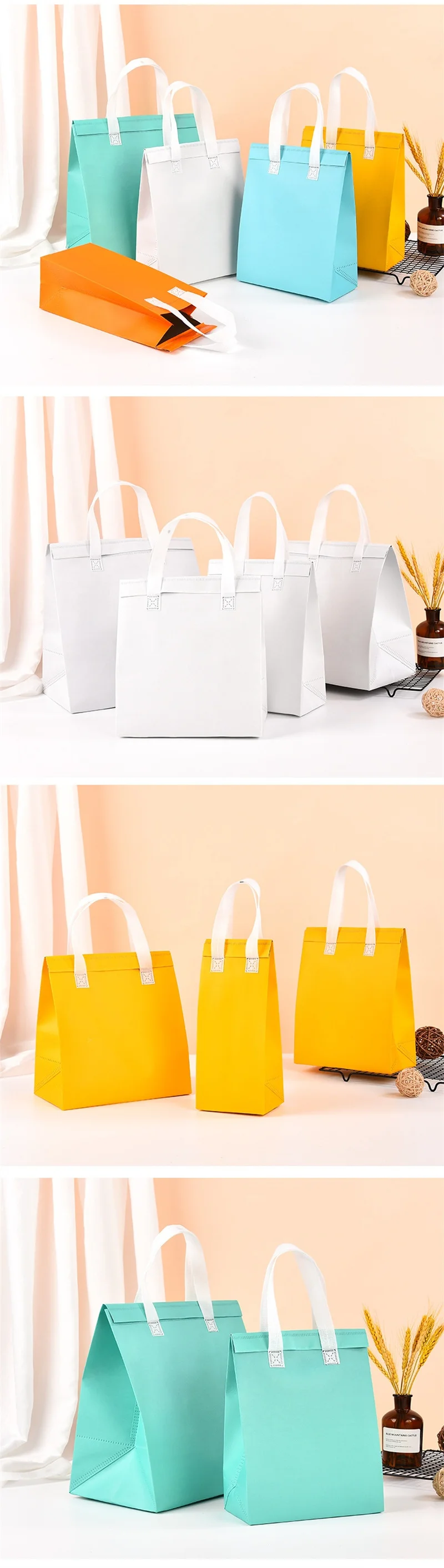 10pcs Non-Woven Insulated Tote Bags – Portable Reusable Fabric Pouches for Food, Cake, ... - SKU NITB01742 - UGI Packaging