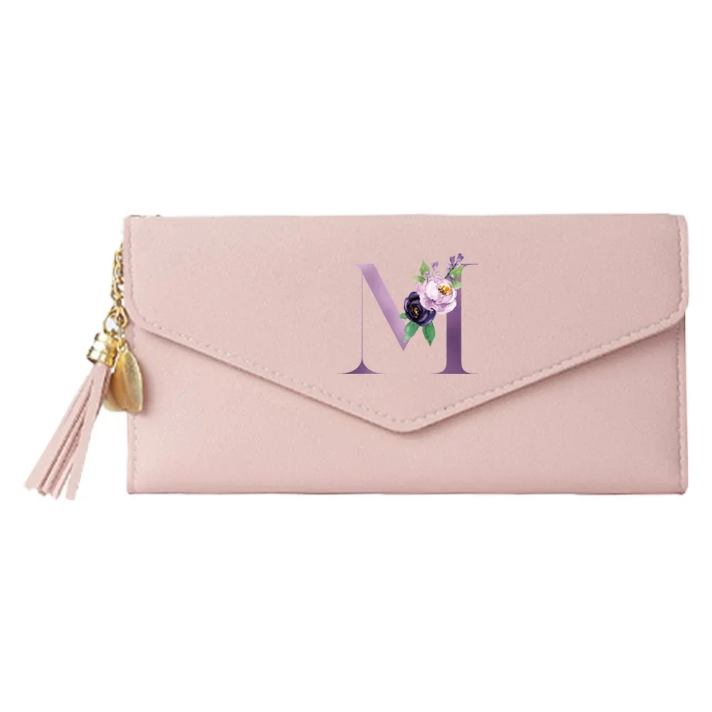 Elegant Purple Letter Print PU Leather Ladies Wallet