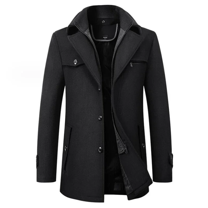 

2023 Autumn and winter middle-aged men fashion high-end atmospheric wool wool overcoat in the long thickened woollen coat men