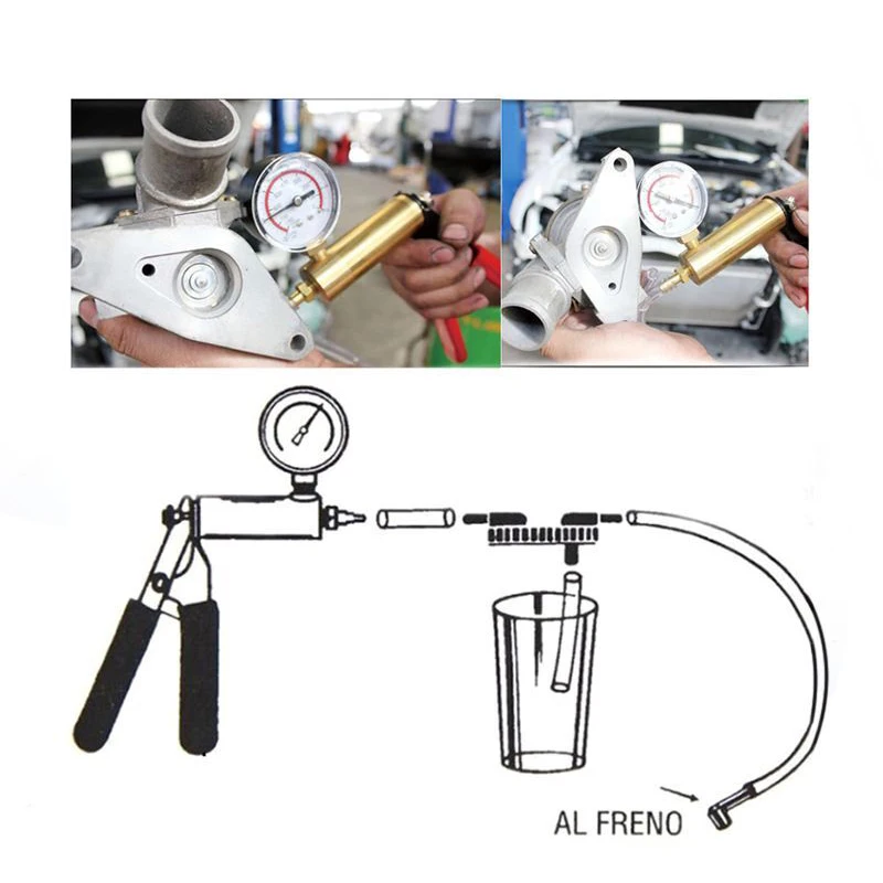 Manual Vacuum Bleeding Brake Fluid Bleeder Tools Vacuum Pistol Pump Tester Kit Aluminum Pump Pressure Gauge brake bleeder kit