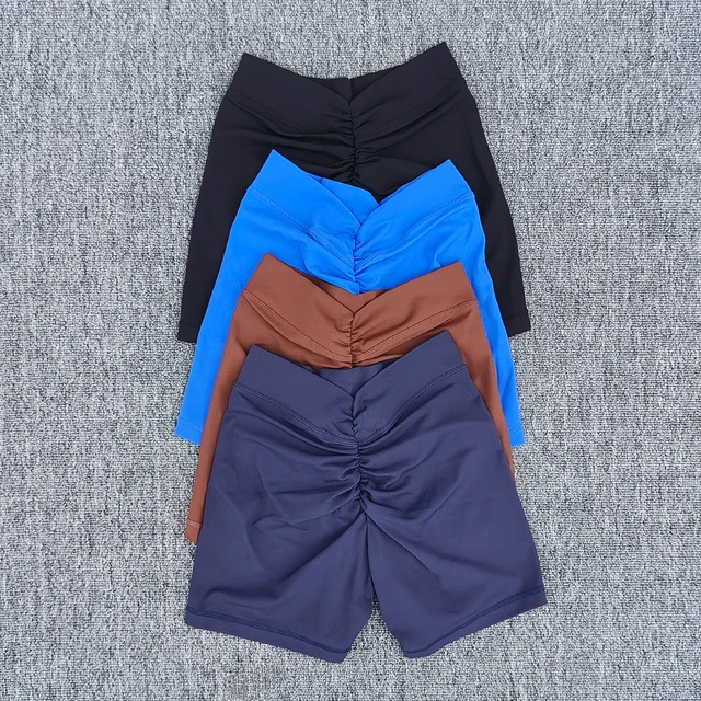 Solid color Back waist deep V fitness shorts, tight fitting with no awkward lines, sexy sports,honey peach buttocks, yoga short