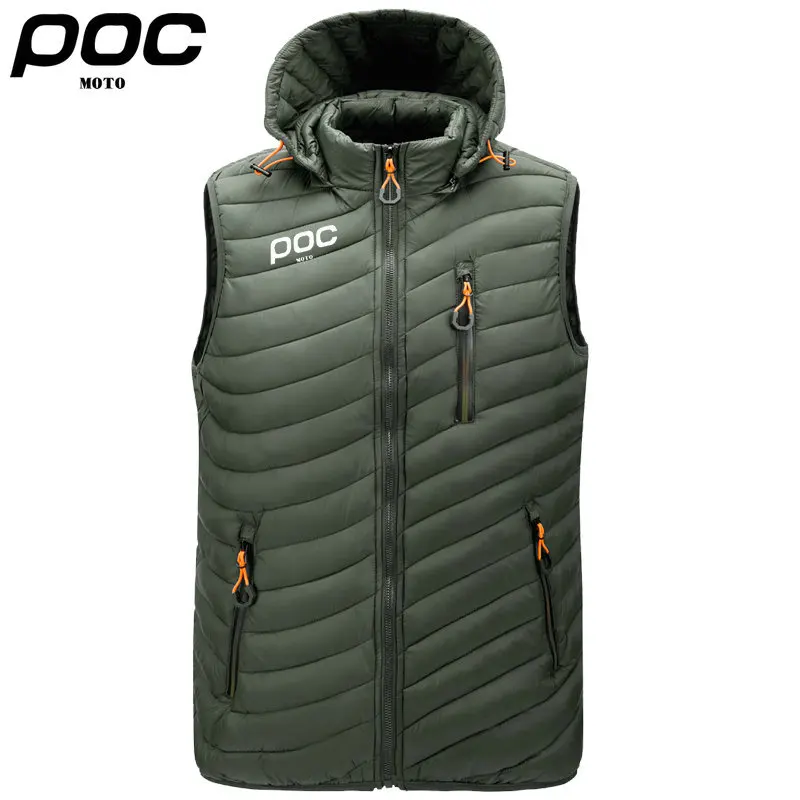 Cycling Jacket Clothes Men Sleeveless Down Vests Hooded Moto POC Cycling Winter Casual Pockets Waistcoat Windproof