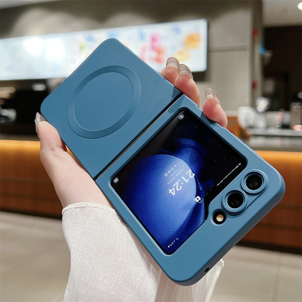 Coque de téléphone magnétique en silicone liquide d'origine pour Samsung Z Flip 6 5 4 3 Flip4 5G, housse de protection de couleur unie avec chargement sans fil_voghion.com