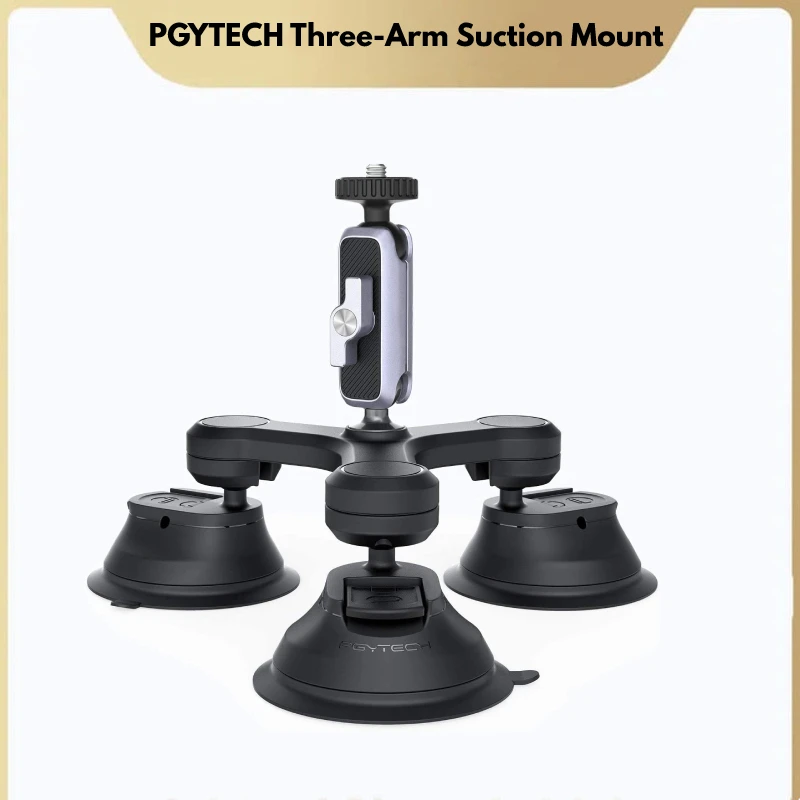 PGYTECH 트리플 컵 카메라 흡입 마운트, 1/4 인치 삼각형 흡입 컵, 자동차 홀더 삼각대 어댑터, 고프로, Insta360, Mi 액세서리