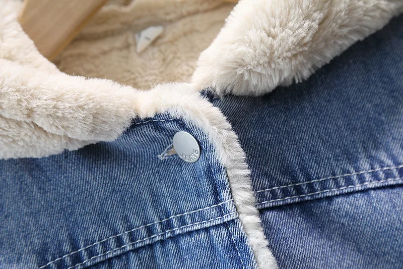 Girls Winter Cute Plush Thick Hooded Warm Denim Coat 2-10Y - Uniqwear