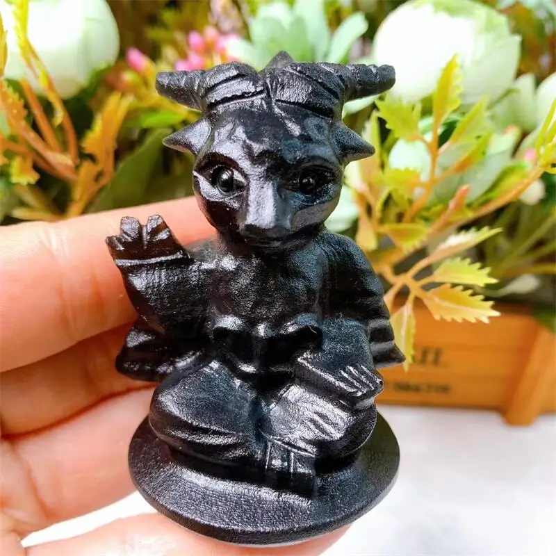 

Natural Black Obsidian Cartoon Goat Fashion Home Decoration Healing Energy Stone Crystal Polishing Crafts Gift 1pcs