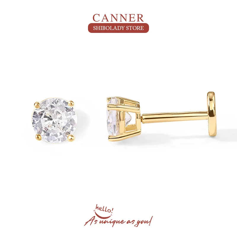 Silver Earrings Silver Stud Earrings CANNER 1pc Luxury Diamond 925 Sterling Silver Earring Women Stud Earring Zirconia Piercing Huggie Accessories Aretes