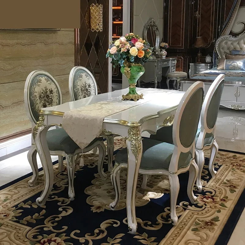 

Обеденный стол и стул в европейском стиле, комбинированный белый простой Прямоугольный Обеденный стол и стул из ткани