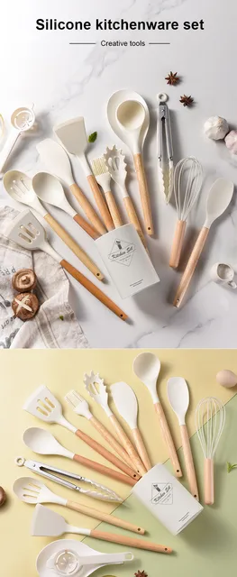 Kit Utensílios Cozinha Aço Inox 304 [6 Peças] | Cabo Madeira