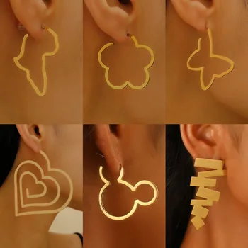 European And American Stainless Steel Gold Color Earrings For Women Metal Earing Jewelry 2025 Trending Sweet Hip Hop Earrings