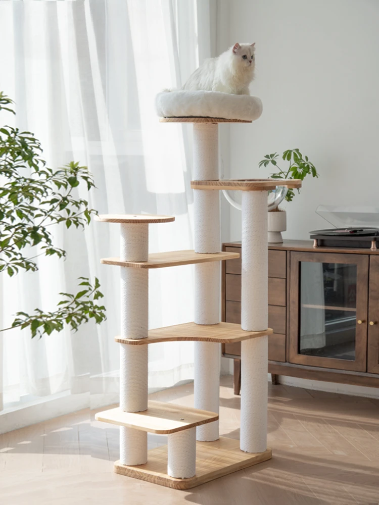 

Gray Baby Solid Wood Cat Climbing Frame Cat Tree Integrated Small and Medium Size