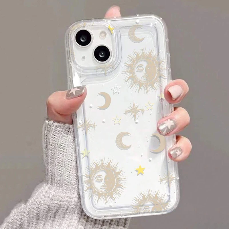 Moon and Stars Print Clear Phone Case Cover