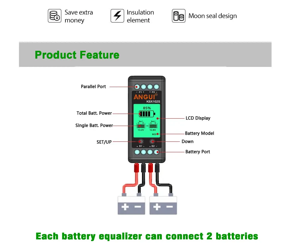 Equalizzatore Di Batteria 24V Con Display LCD – Per Piombo, Litio E Fosfato Di Ferro, IP67, Compensazione 0-5A, Per Auto, Barche E Solare