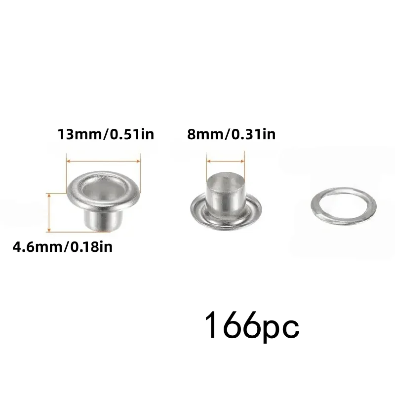 166개 8mm 스테인레스 스틸 아일렛, 풀림 방지, 플라스틱 폴더 걸이 구멍용, 사무용품 부품