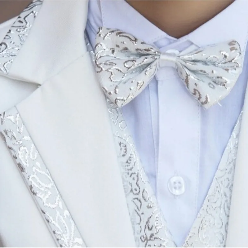 Elegant Fashion Children White Tuxedo Set Costume Birthday Fashion Casual Brand Formal Boy Wedding Suits Blazers 5PCS Set