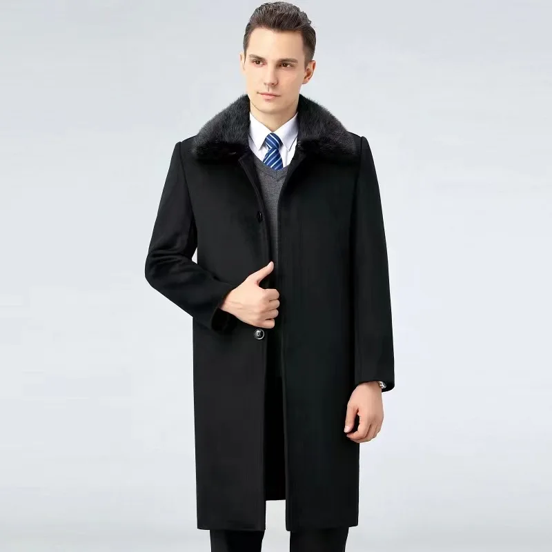 Winter men's over-the-knee cashmere long coat Men's business casual plus cashmere coat warm and thick