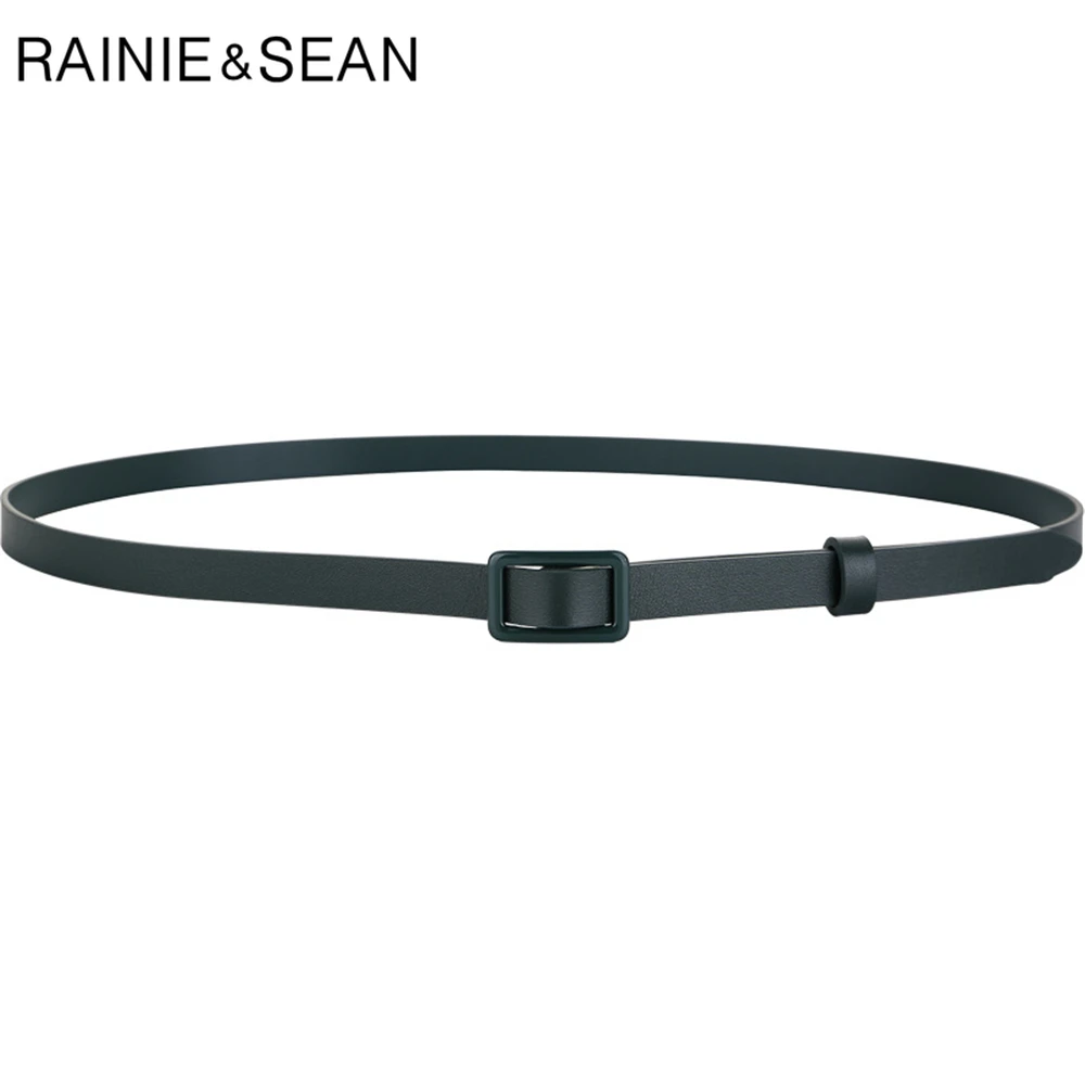 RAINIE SEAN Real Leather Thin Belts for Women First Layler Cowskin Waist Belt Army Green Summer Ladies Belt for Dress Strap 110