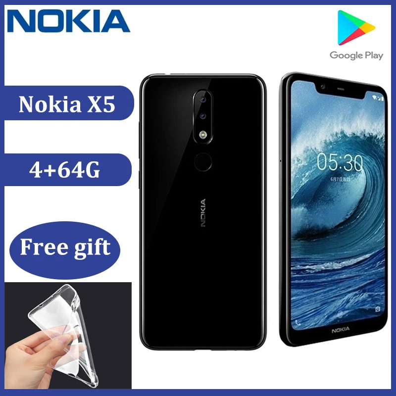 Nokia X5 Smartphone Photo Mobile Android Nokia 5.1 Plus Global Older Machine LTE Version Fingerprint  4GB 64GB blue giffgaff refurbished phones