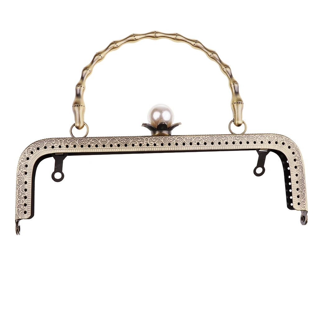 

Bronze Metal Purse Bag Pearl Bead Clasp DIY Craft 20cm