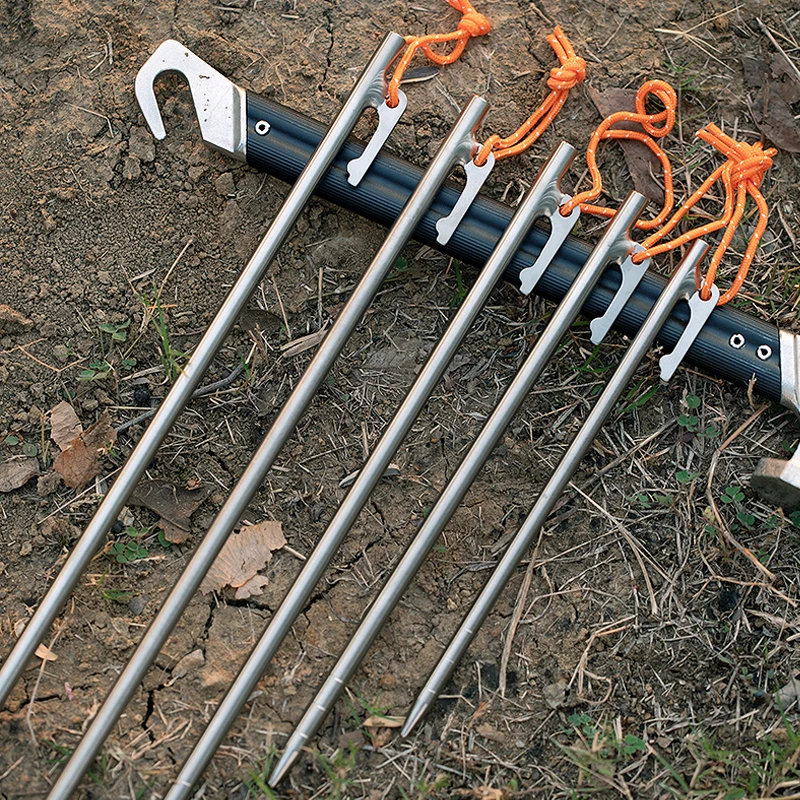 Tiartisan 6Pcs Titanium Alloy Heavy Duty Tent Pegs Outdoor Camping Tent Stakes Anti-bending Sturdy Canopy Nails Ground Pins