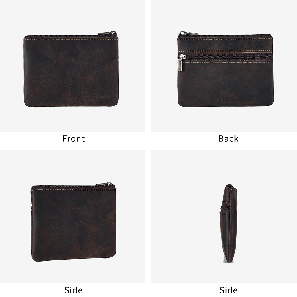 JOYIR Vintage Crazy Horse Leather Men's Coin Purse Card Holder Wallet with Key Ring Cash Change Pouch