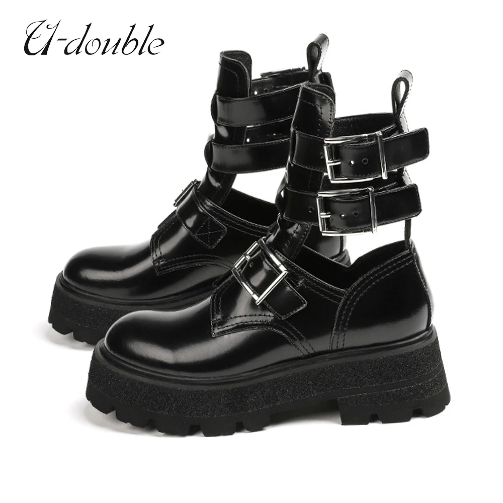 

Black Summer Heels Fashion Women 2023 Short Ankle Boots for Girls Retro British Style Breathable Sandals Spring Party Punk Shoes