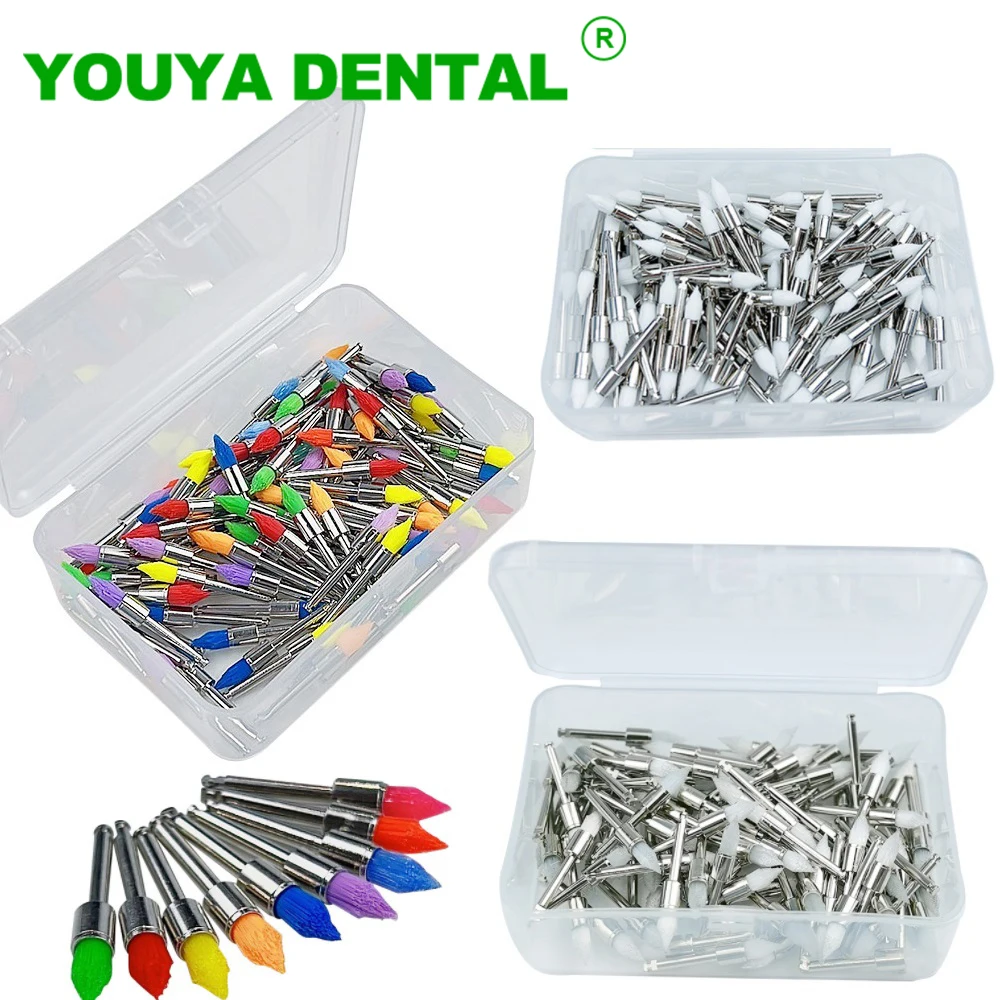 

100pcs/Box Disposable Dental Polishing Prophy Brush Pointed Type Nylon Colored Prophylaxis Brushes Teeth Whitening Materials