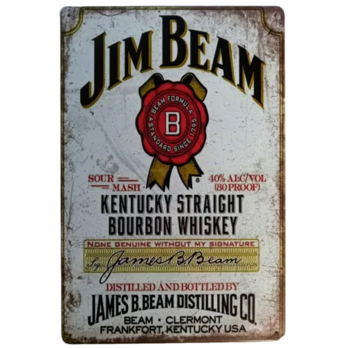 Винтажная белая этикетка Jim Beam, потертый металлический знак Reprint, 12x8 дюймов KY ски