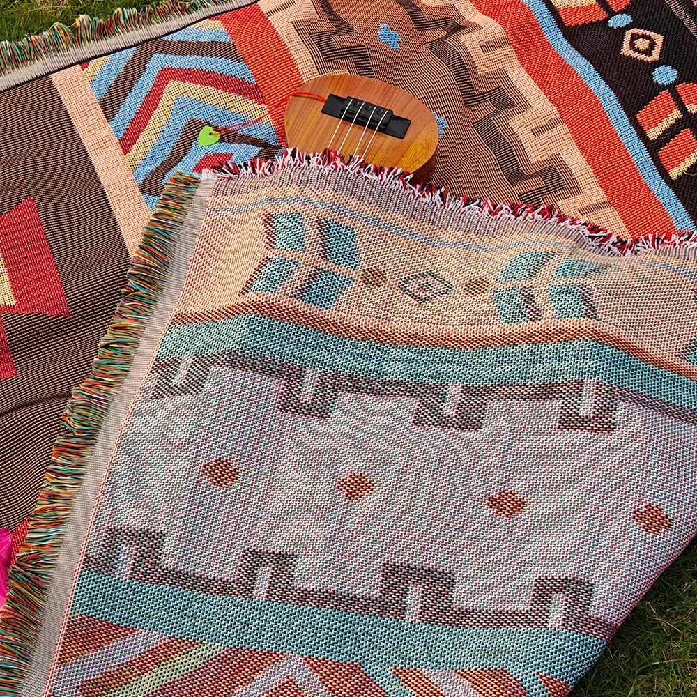 Versatile Western Bohemian Blankets Outdoor Blankets Camping Picnic Blankets Decorative Bed Blankets Checkered Sofa Pads Travel - 6
