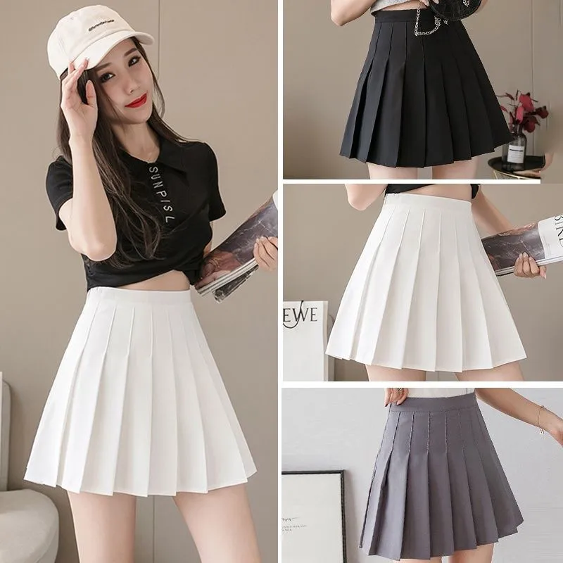 Skirts New Black Pleated Short Skirt Women Spring and Summer High Waist A-Line Skirt College Style Anti-Lighting Sexy Mini Skirt Girls brown skirt