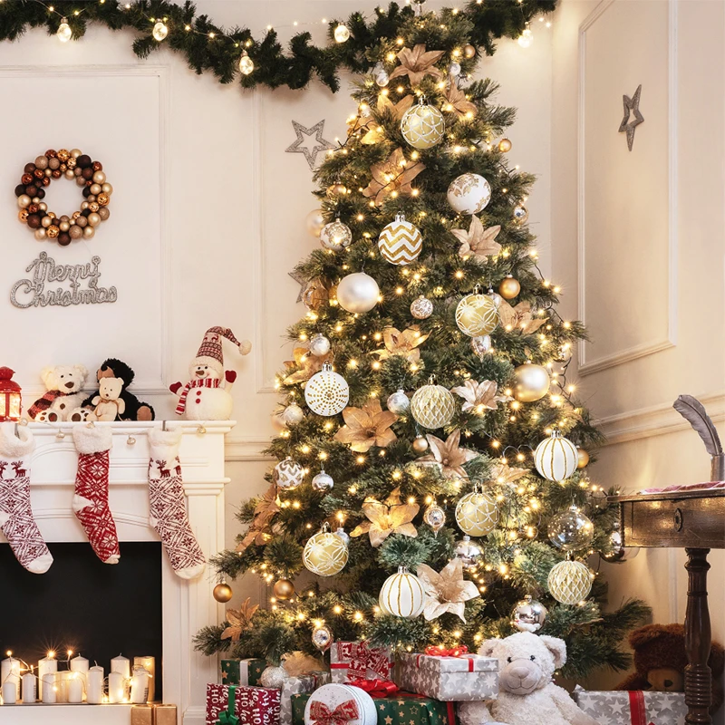 30pcs 6cm Gold White Christmas Balls Ornament Xmas Tree Hanging Pendant Navidad New Year Home Party Decoration Festival Supplies