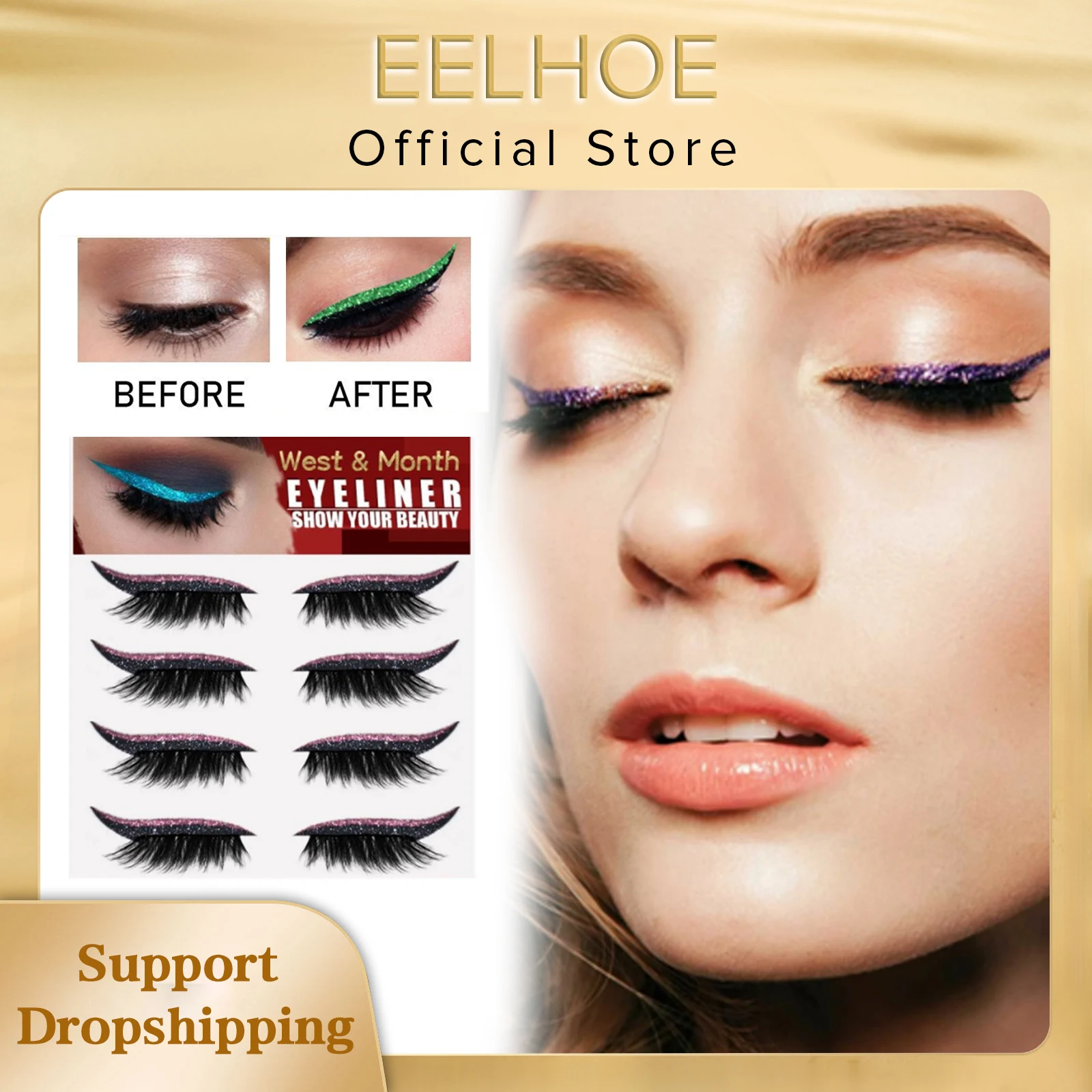 Eyeliner Eyelash Sticker Glitter Eyeliner Kit Waterproof Reusable Eyes