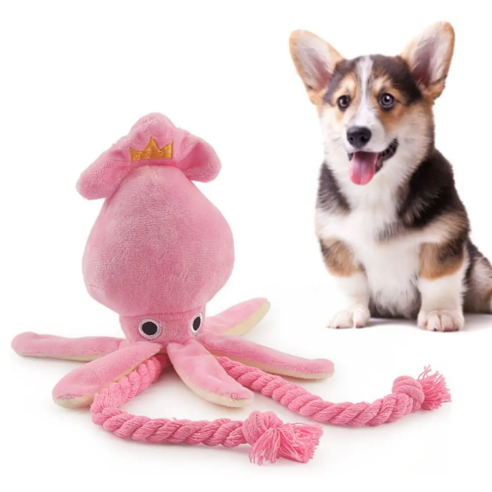

2023 Cute Squid Small Dog Toy Sound BB Plush Pet Puppy Rope Toys Pink Chew Squeak Toys For Cat