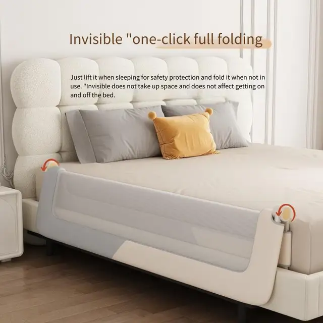 Baby Bed Rail Guard Single Side Crib Bumper Fence Anti Fall Safety Barrier for Toddler Kids Portable Foldable Travel Bedside 3