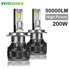 YHKOMS 차량용 LED 헤드라이트, 자동차 LED 램프, 터보 안개등, H7 LED H4 H1 H8 H11 HB3 HB4 9005 9006 9012 6000K 200W 50000LM, 12V